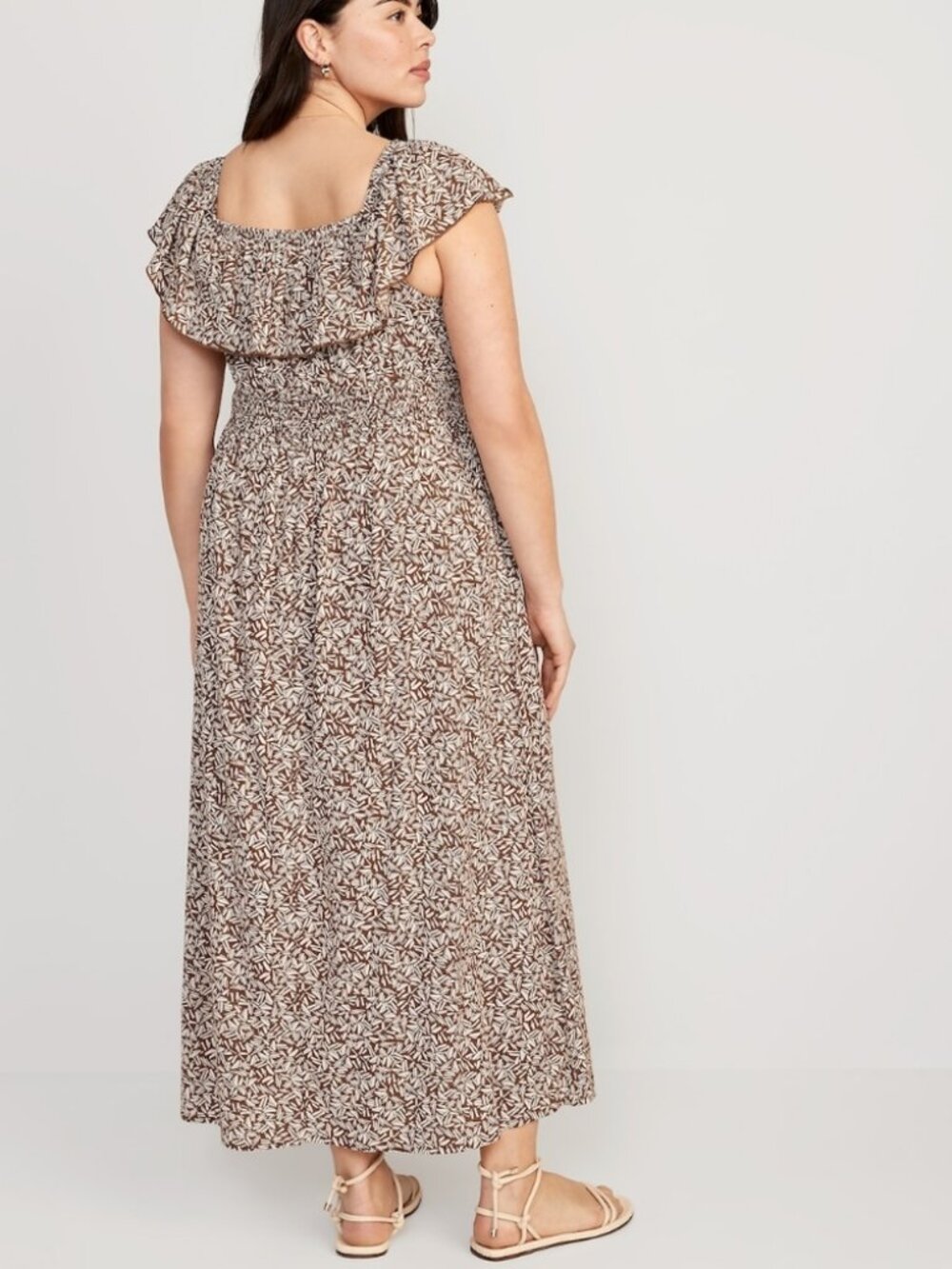 Old Navy Brown Leaf-Print Maxi Dress
